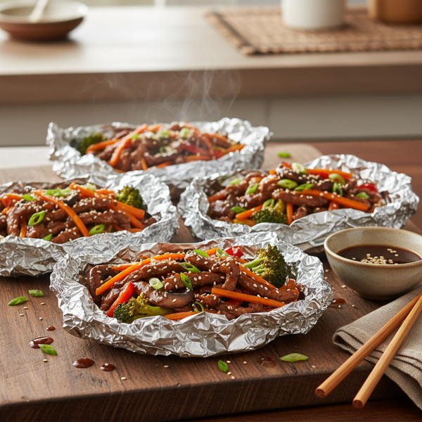Savory Oriental Beef & Veggie Foil Packets recipe