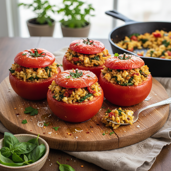 Savory Orzo-Stuffed Baked Tomatoes recipe