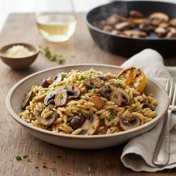 Savory Orzo with Sautéed Mushrooms recipe