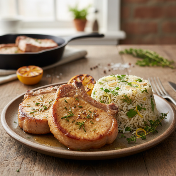Savory Oven-Baked Pork Chops with Herb-Infused Rice recipe