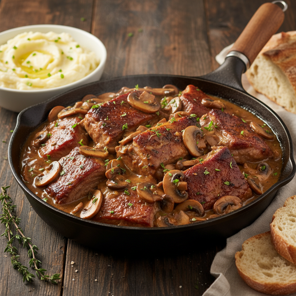 Savory Oven-Braised Country Ribs in Mushroom Gravy recipe