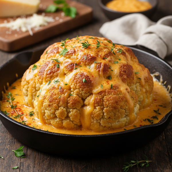 Savory Oven-Roasted Cauliflower with Gruyère Cheese Sauce recipe