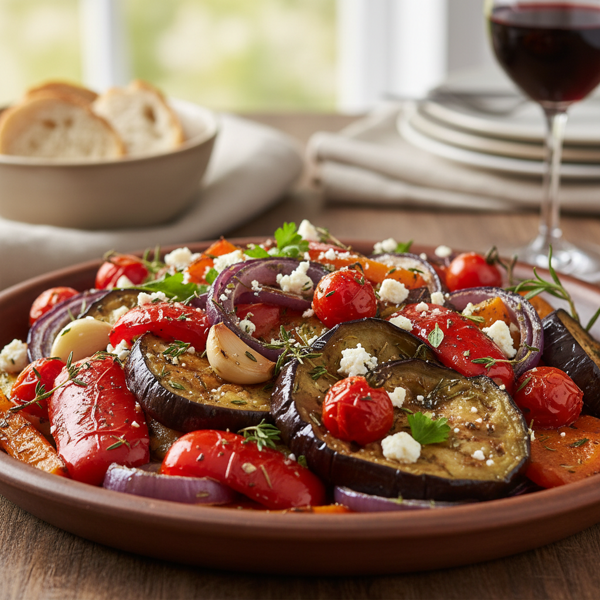 Savory Oven Roasted Red Bell Pepper and Eggplant Medley recipe