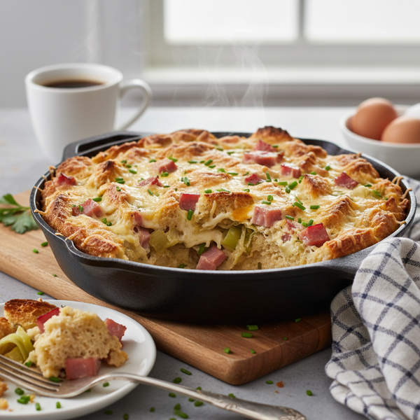 Savory Overnight Strata with Canadian Bacon and Leeks recipe