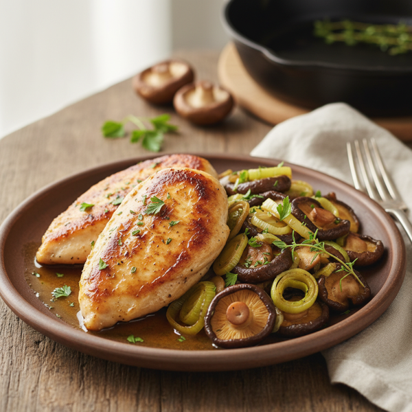 Savory Pan-Seared Chicken Breasts with Sautéed Shiitake Mushrooms and Leeks recipe