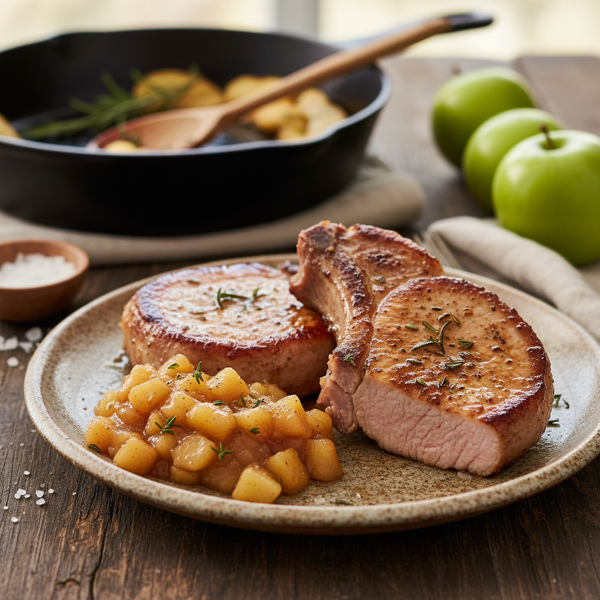 Savory Pan-Seared Pork Chops with Rustic Applesauce recipe