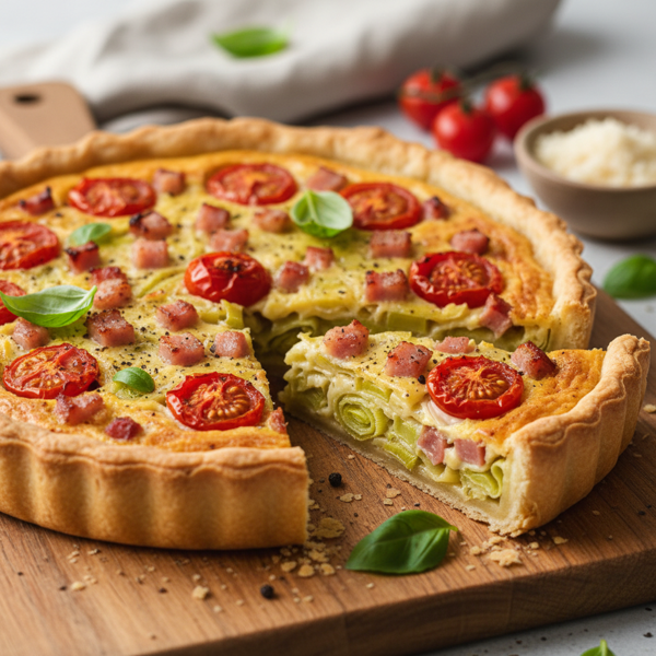 Savory Pancetta and Leek Tart with Tomato recipe