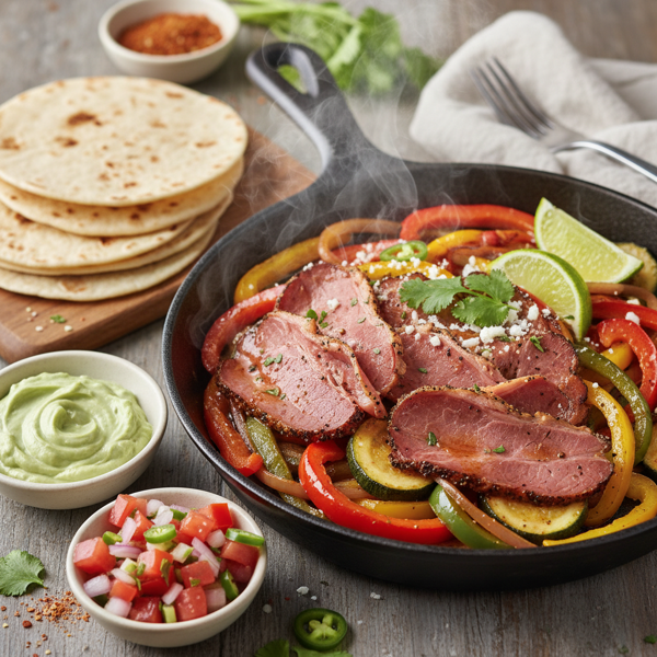 Savory Pastrami Veggie Fajitas recipe