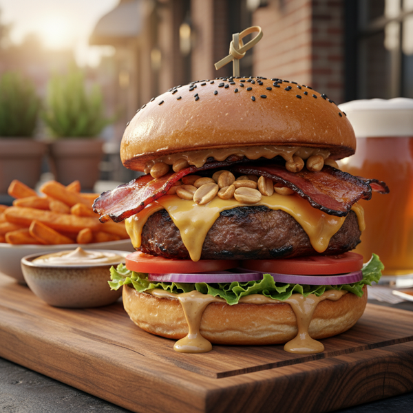 Savory Peanut Butter Bacon Infused Burger recipe