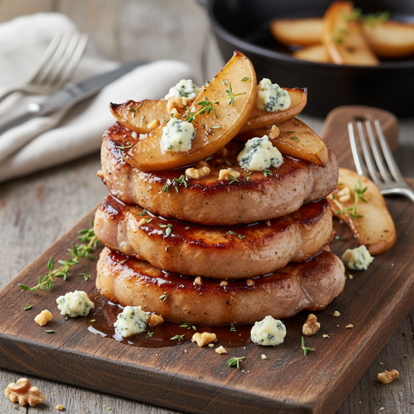 Savory Pear and Blue Cheese Pork Chops recipe