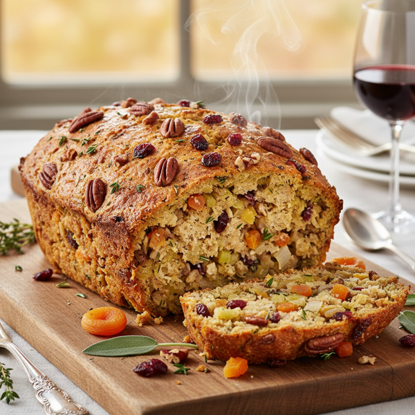Savory Pecan, Cranberry, and Apricot Stuffing Loaf recipe
