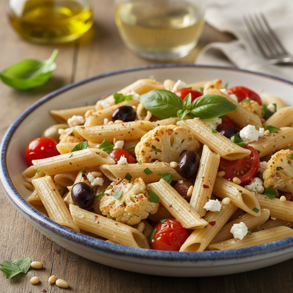 Savory Penne Pasta with Roasted Cauliflower & Mediterranean Flavors recipe