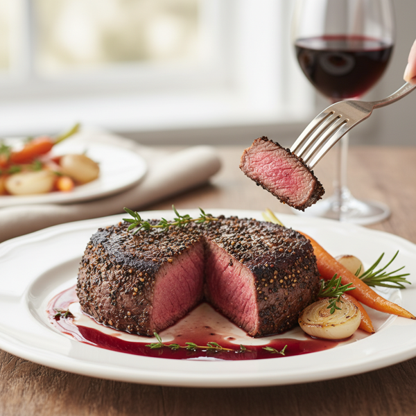Savory Pepper-Crusted Filet Mignon with Red Wine Reduction recipe