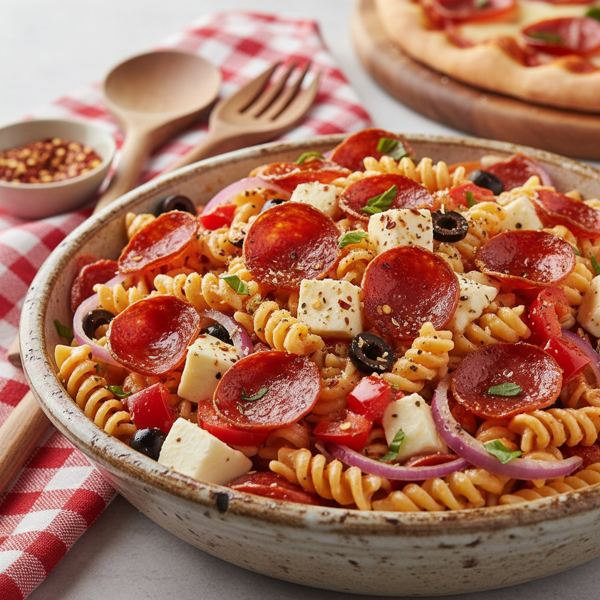 Savory Pepperoni Pizza Pasta Salad Delight recipe