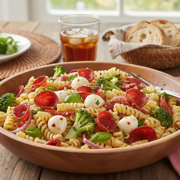 Savory Pepperoni & Broccoli Pasta Salad with Mozzarella recipe