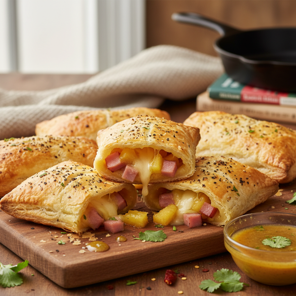 Savory Pineapple Curry Ham and Cheese Pastry Pockets recipe