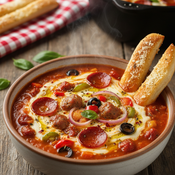 Savory Pizza Delight Soup recipe