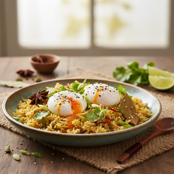 Savory Poached Eggs & Aromatic Rice Delight recipe