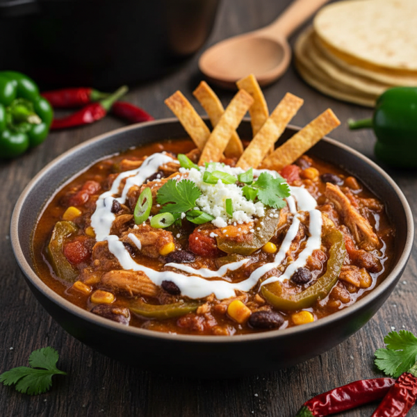 Savory Poblano Chicken Tortilla Chili recipe