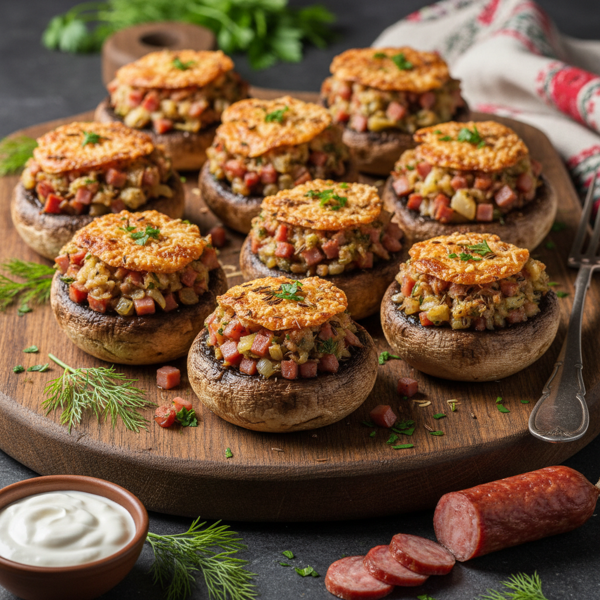 Savory Polish Ham-Stuffed Mushroom Caps recipe