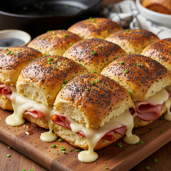 Savory Poppy Seed Ham and Swiss Sliders recipe