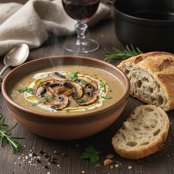 Savory Porcini and Cremini Mushroom Soup with Crusty Bread recipe