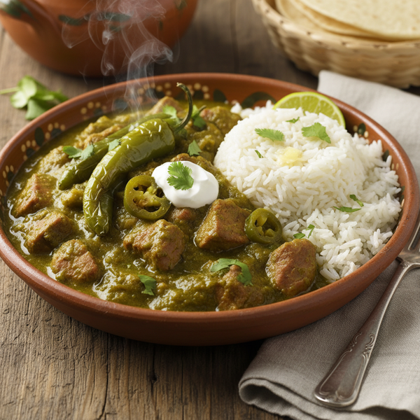 Savory Pork Chile Verde with Rice recipe