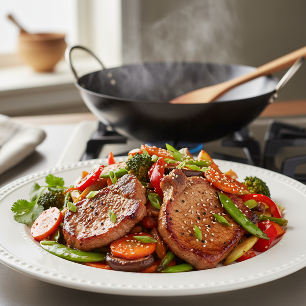 Savory Pork Chop Veggie Stir Fry recipe