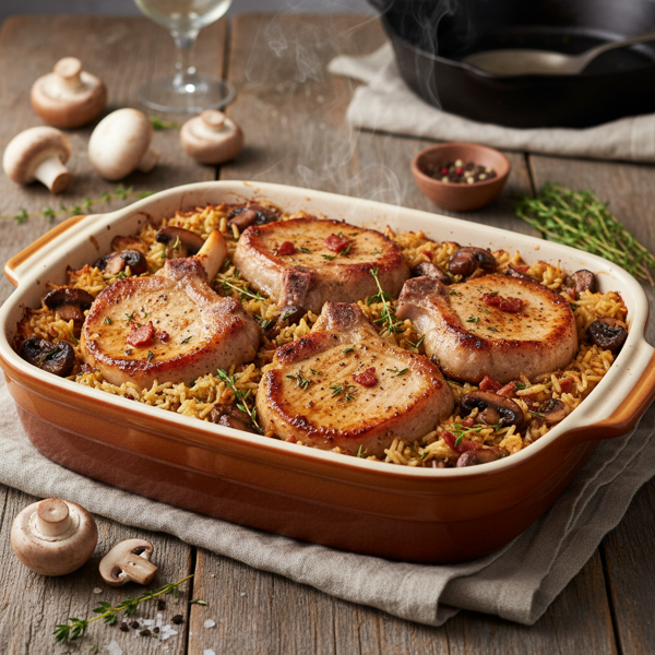 Savory Pork Chop and Mushroom Rice Bake recipe
