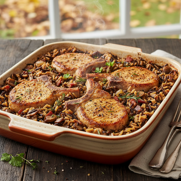 Savory Pork Chop and Wild Rice Bake recipe