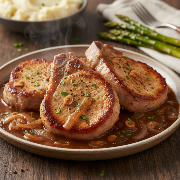 Savory Pork Chops in Rich Onion-Garlic Gravy recipe