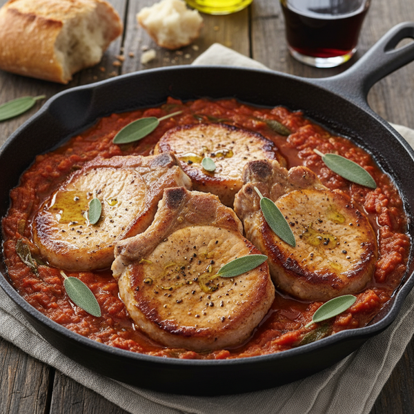 Savory Pork Chops in Rich Tomato Sage Sauce recipe