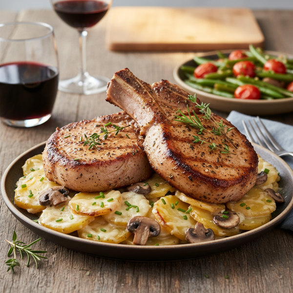 Savory Pork Chops with Creamy Mushroom Potato Bake recipe