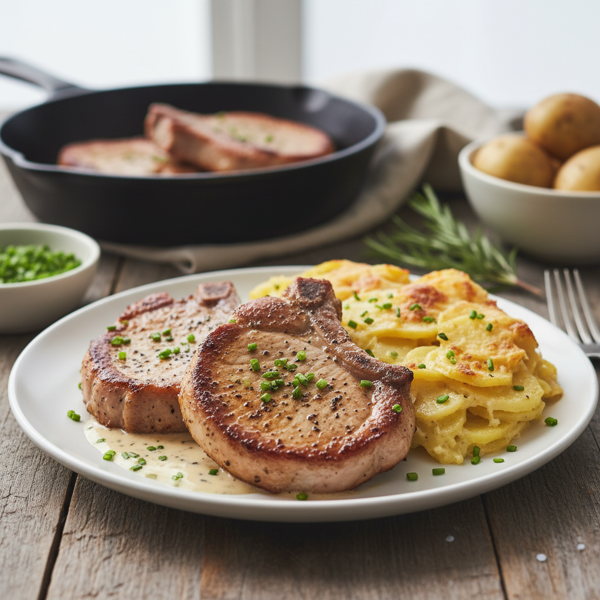 Savory Pork Chops with Creamy Potato Scallop recipe
