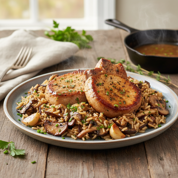 Savory Pork Chops with Mushroom Rice Medley recipe
