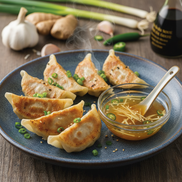 Savory Pork Gyoza with Ginger Dipping Sauce recipe