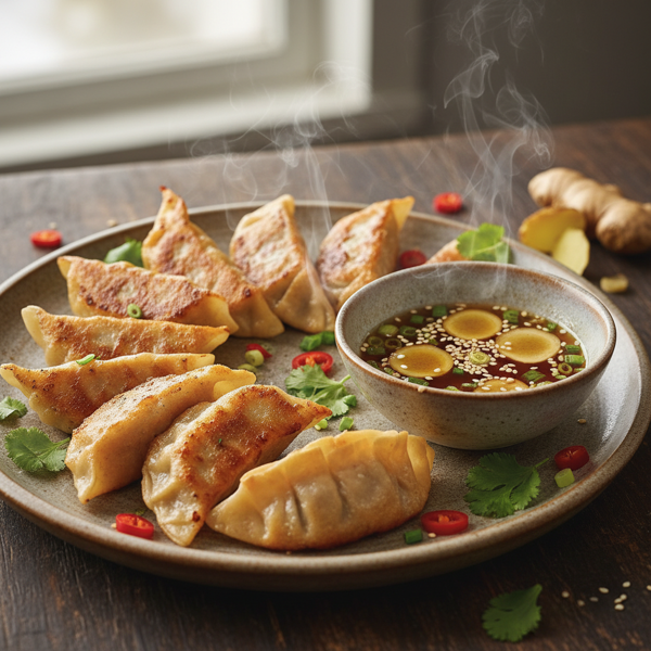 Savory Pork Potstickers with Zesty Ginger Dipping Sauce recipe