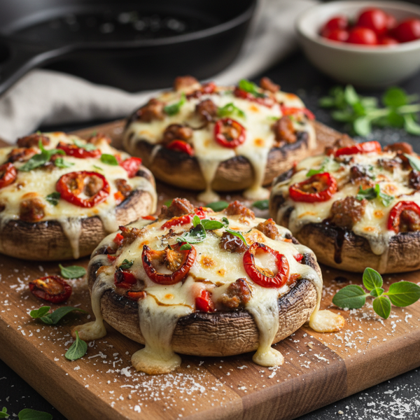 Savory Portabella Mushroom Pizzas recipe