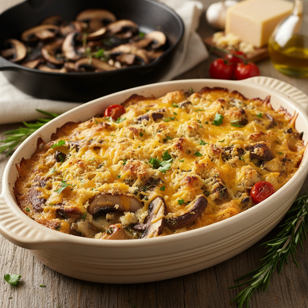 Savory Portabella Mushroom & Cheddar Casserole recipe