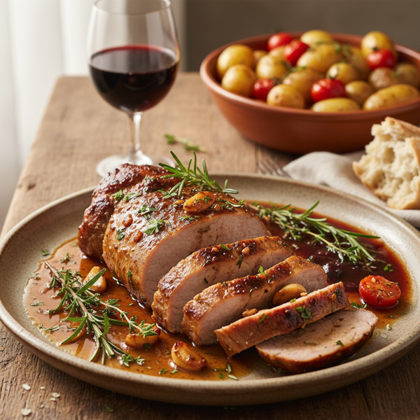 Savory Portuguese Pork Tenderloin with Wine and Herbs recipe