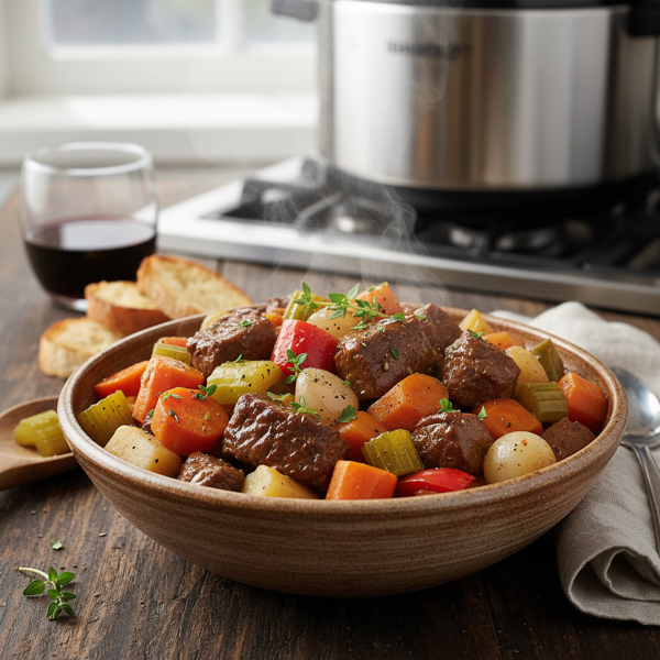 Savory Pressure Cooker Beef Stew with Colorful Veggies recipe