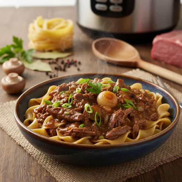 Savory Pressure Cooker Beef and Noodles recipe