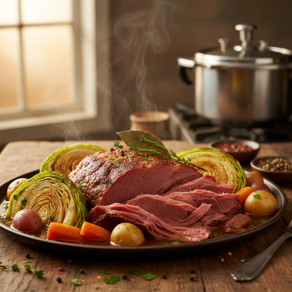 Savory Pressure Cooker Corned Beef and Cabbage recipe
