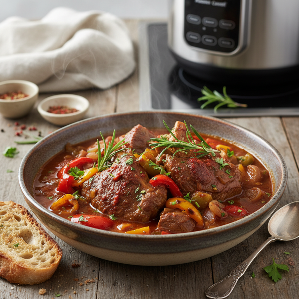 Savory Pressure Cooker Lamb Stew with Peppers recipe