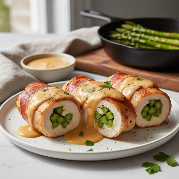 Savory Prosciutto-Wrapped Asparagus Chicken Rolls with Smoked Gouda Sauce recipe