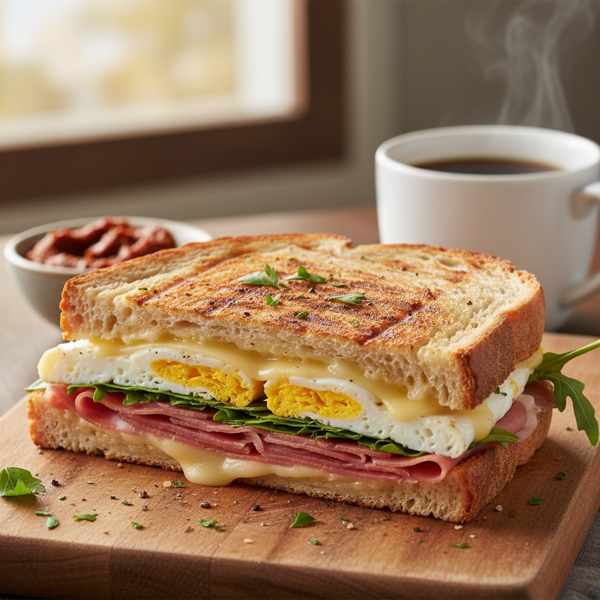 Savory Prosciutto and Swiss Breakfast Panini recipe