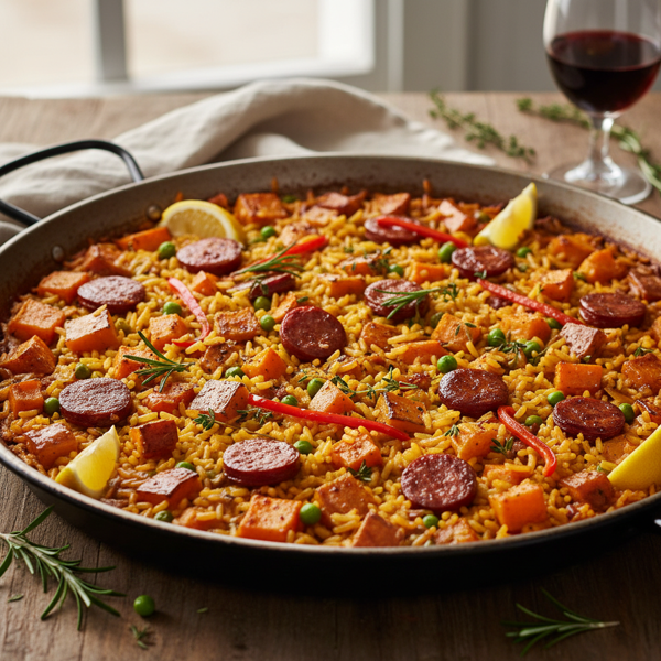 Savory Pumpkin Chorizo Paella recipe
