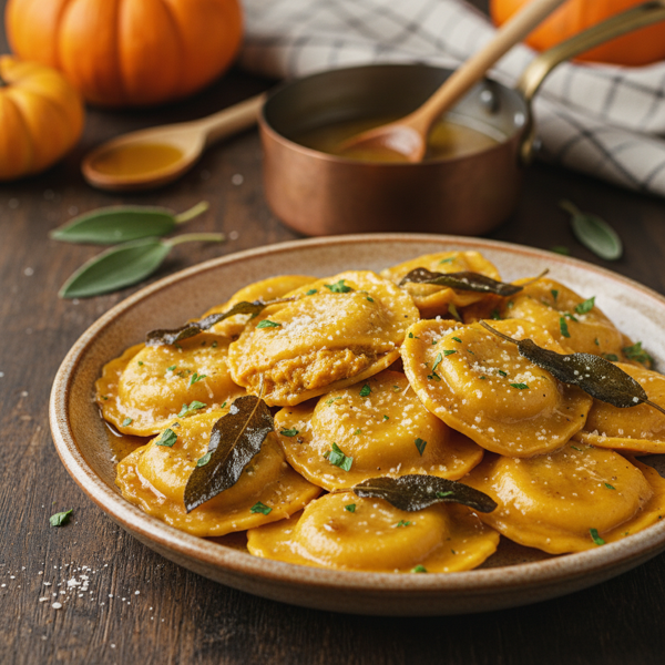 Savory Pumpkin Ravioli with Sage Brown Butter recipe