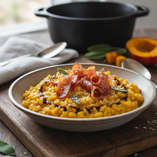 Savory Pumpkin Risotto with Crispy Prosciutto recipe