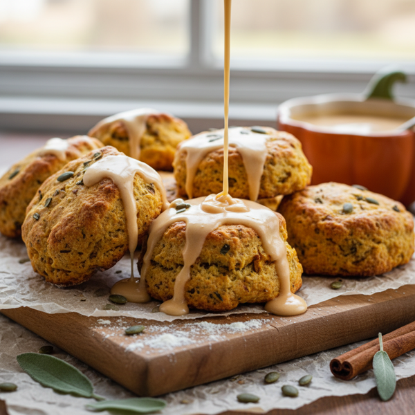 Savory Pumpkin Spice Scones with Creamy Drizzle recipe